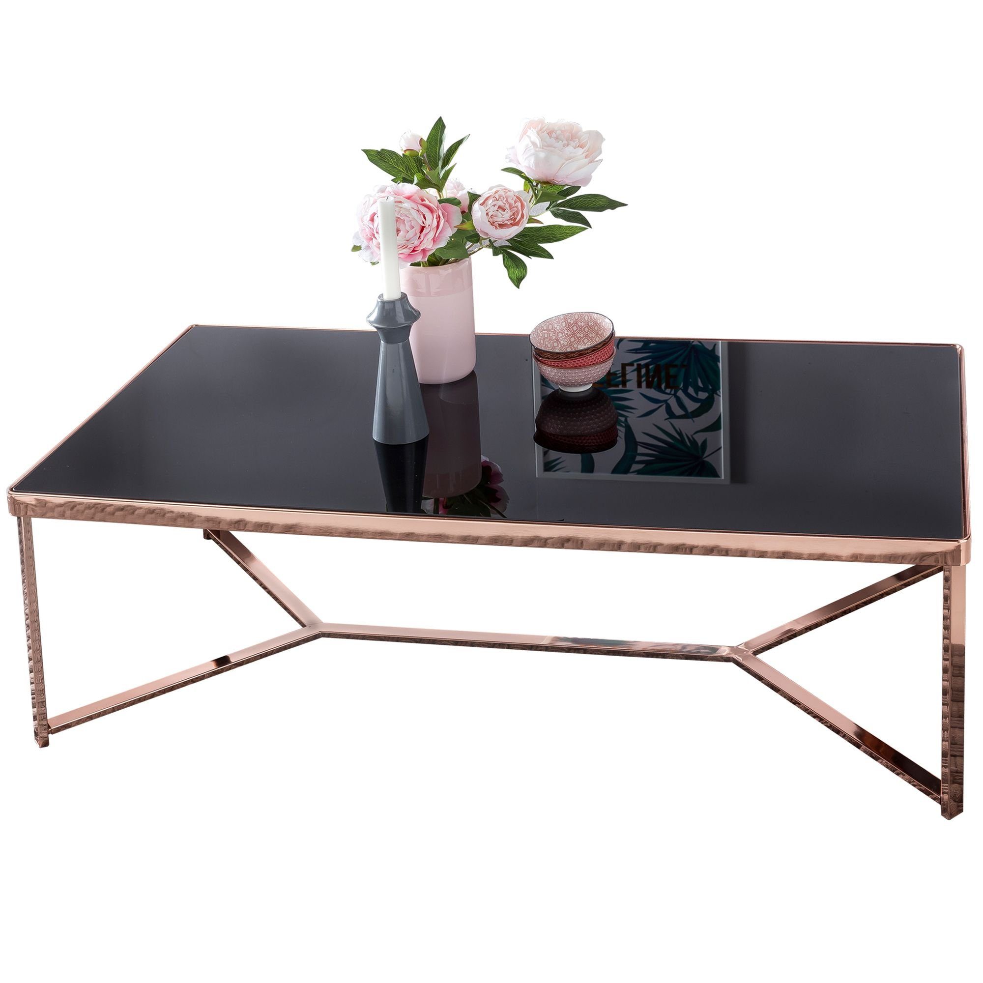 Sofatisch Wohnling Metall Wohnzimmertisch, Couchtisch Rechteckig cm Großer Kupfer WL5.245 120x60x40 Modern), (Glas Kaffeetisch