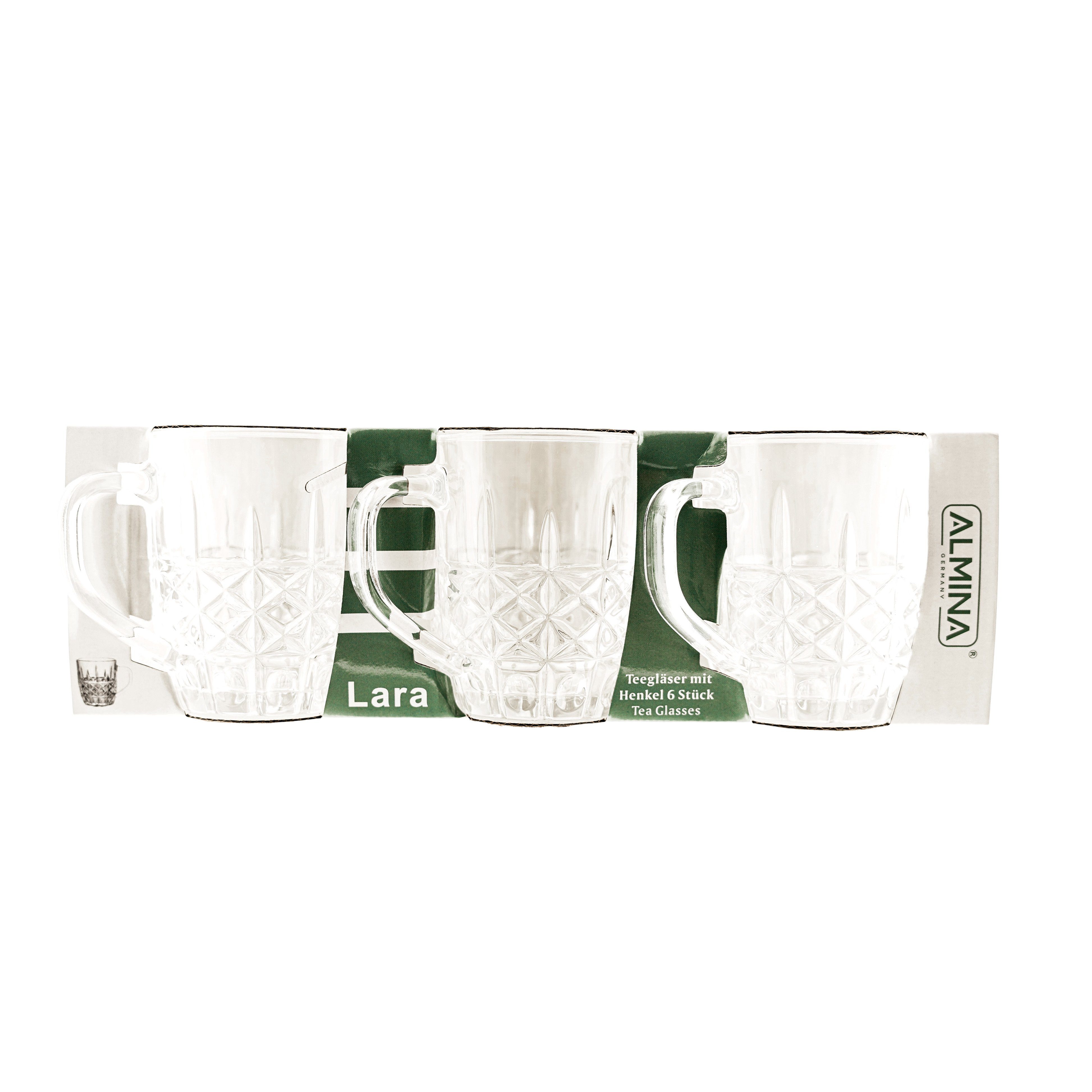 Almina Teeglas 6er-Gläser Set mit Henkel Teeglas Kaffeeglas Transparent mit Design, 6-tlg. – Bild 4 von 4