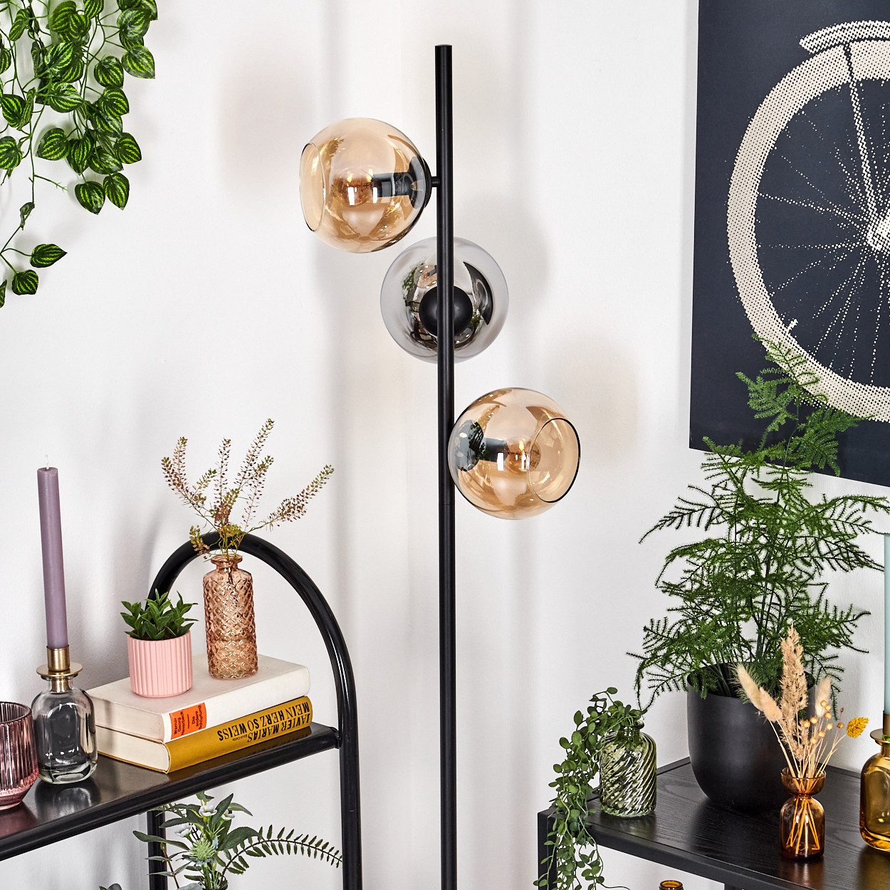 hofstein Stehlampe Stehlampe aus Metall/Glas in Schwarz/Chrom/Rauch/Bernste günstig online kaufen