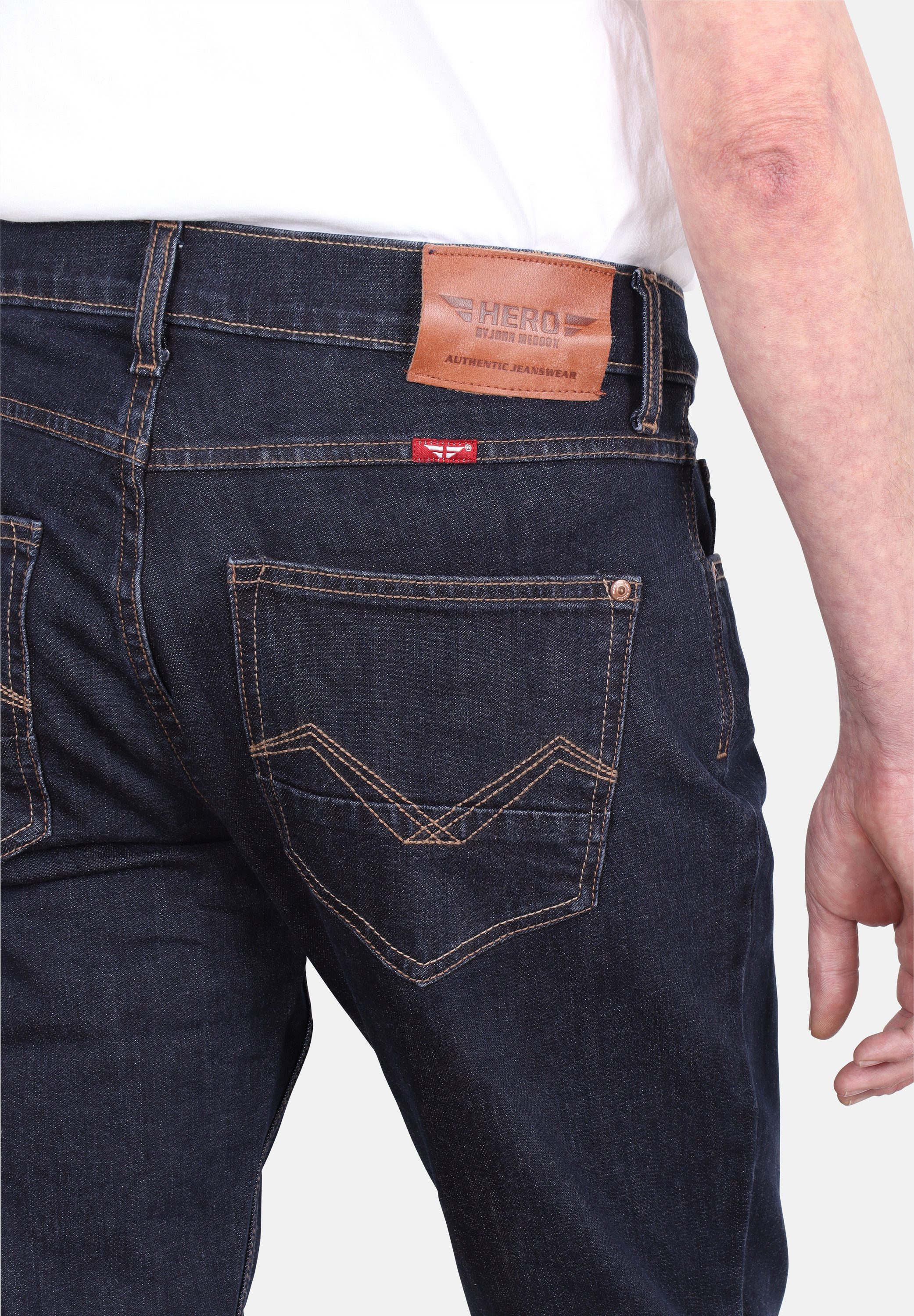 HERO by John Medoox 5-Pocket-Jeans Portland Denim Slim Straight Stretch Jeans Straight Fit Casual Clean Wash Denim Jeans für Herren
