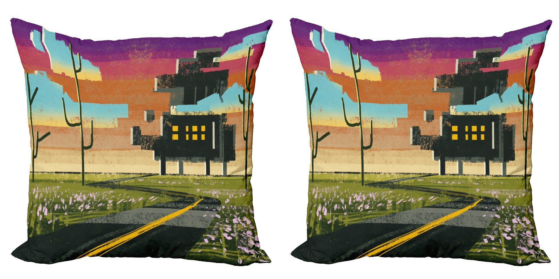 Kissenbezüge Modern Accent Doppelseitiger Digitaldruck, Abakuhaus (2 Stück), Landschaft Futuristic Farbe | Kissenbezüge