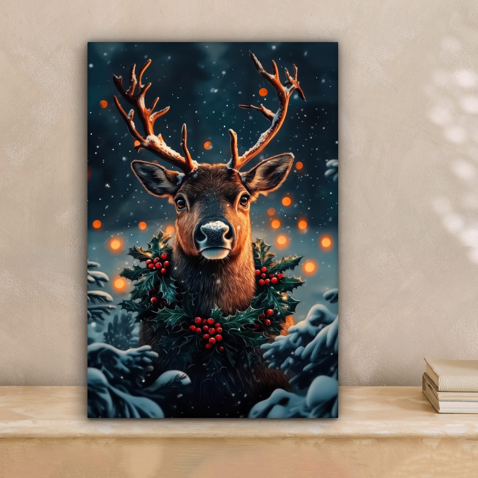 OneMillionCanvasses® Leinwandbild Hirsch - Weihnachten - Winter - Schnee - günstig online kaufen
