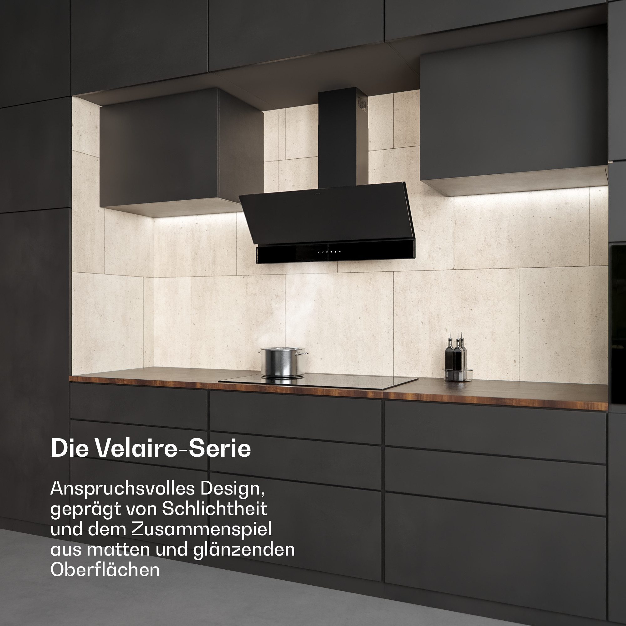 Klarstein Deckenhaube Velaire Angeled Serie Velaire Angeled Dunstabzugshaube 90 cm 820 m³/h Umluft Touch Velaire Angeled, Abzugshaube kopffrei Schornsteinhaube Abluft mit schwarzem Glas