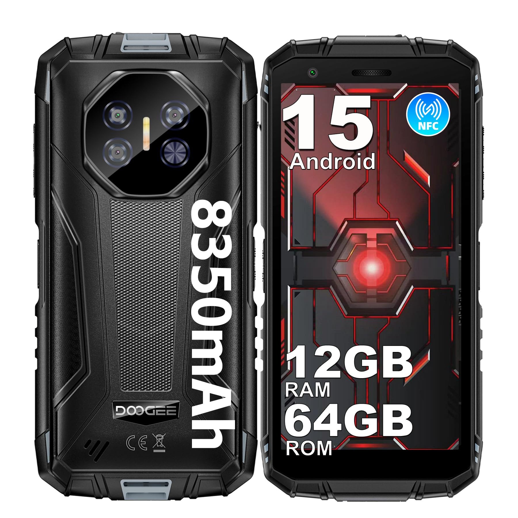 DOOGEE Fire 3 12GB RAM+64GB ROM Android 15 Outdoor Smartphone (13,96 cm/5.5 Zoll, 64 GB Speicherplatz, 13 MP Kamera, 5,5'' Display, IP68/IP69, 13MP Kamera, 8350mAh, NFC, OTG, GPS)