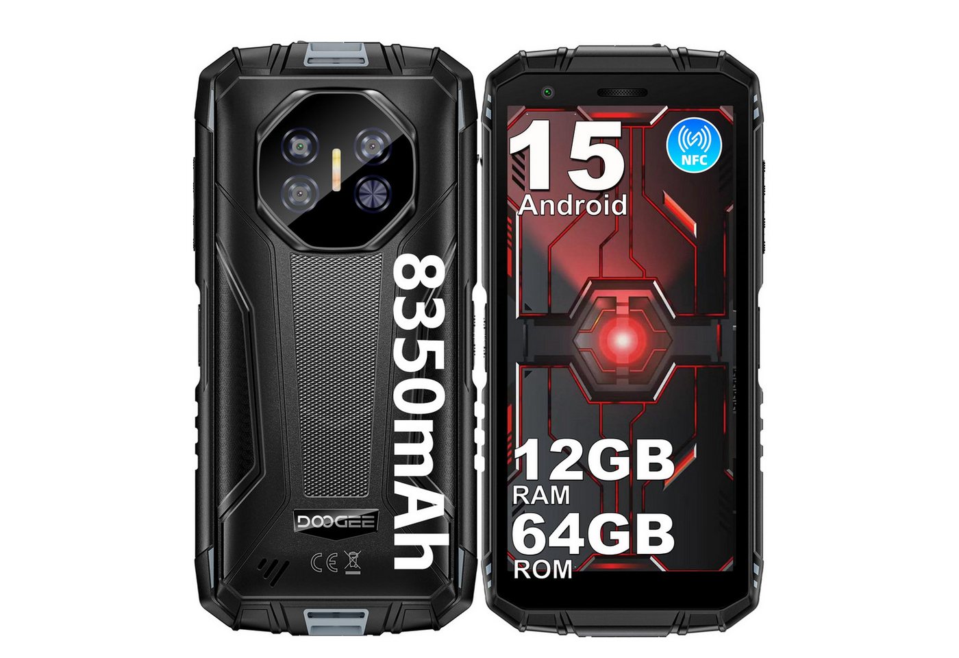 DOOGEE Fire 3 12GB RAM+64GB ROM Android 15 Outdoor Smartphone (13,96 cm/5.5 Zoll, 64 GB Speicherplatz, 13 MP Kamera, 5,5'' Display, IP68/IP69, 13MP Kamera, 8350mAh, NFC, OTG, GPS)