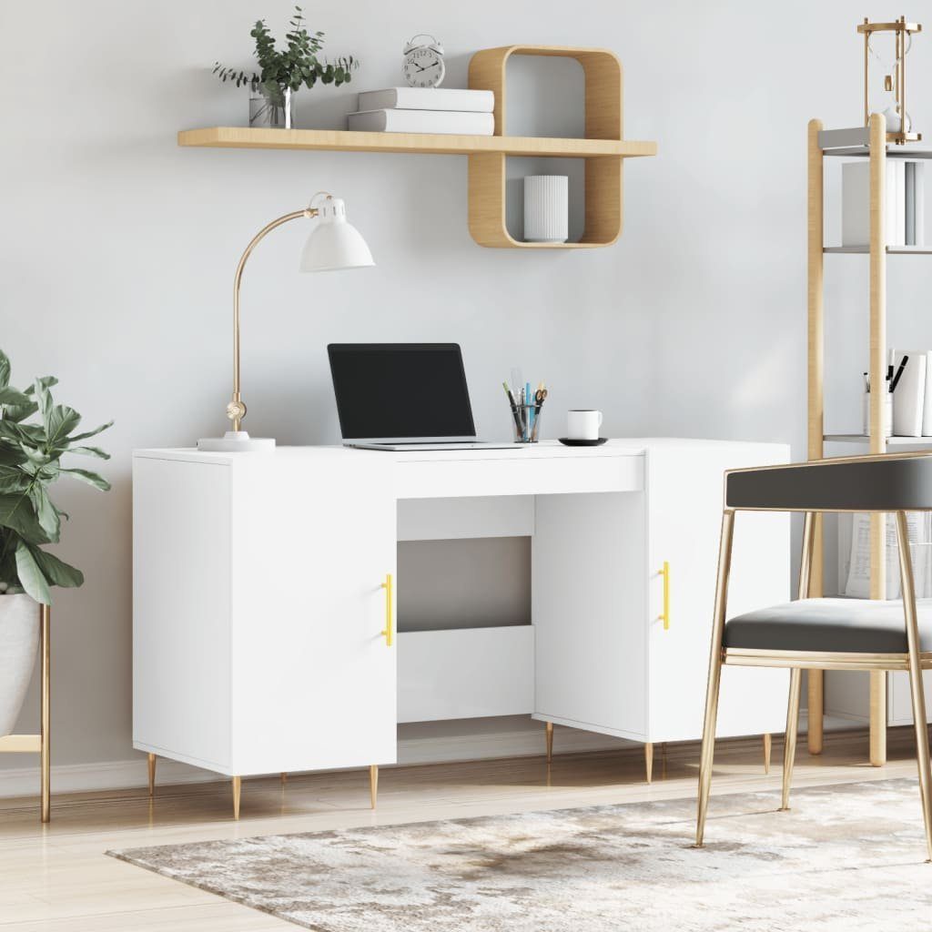 furnicato Schreibtisch 140 x 50 x 75 cm Weiß (1-St), Stabiler Bürotisch mit 4 Seitenfächern und Wandhalterung für Büro