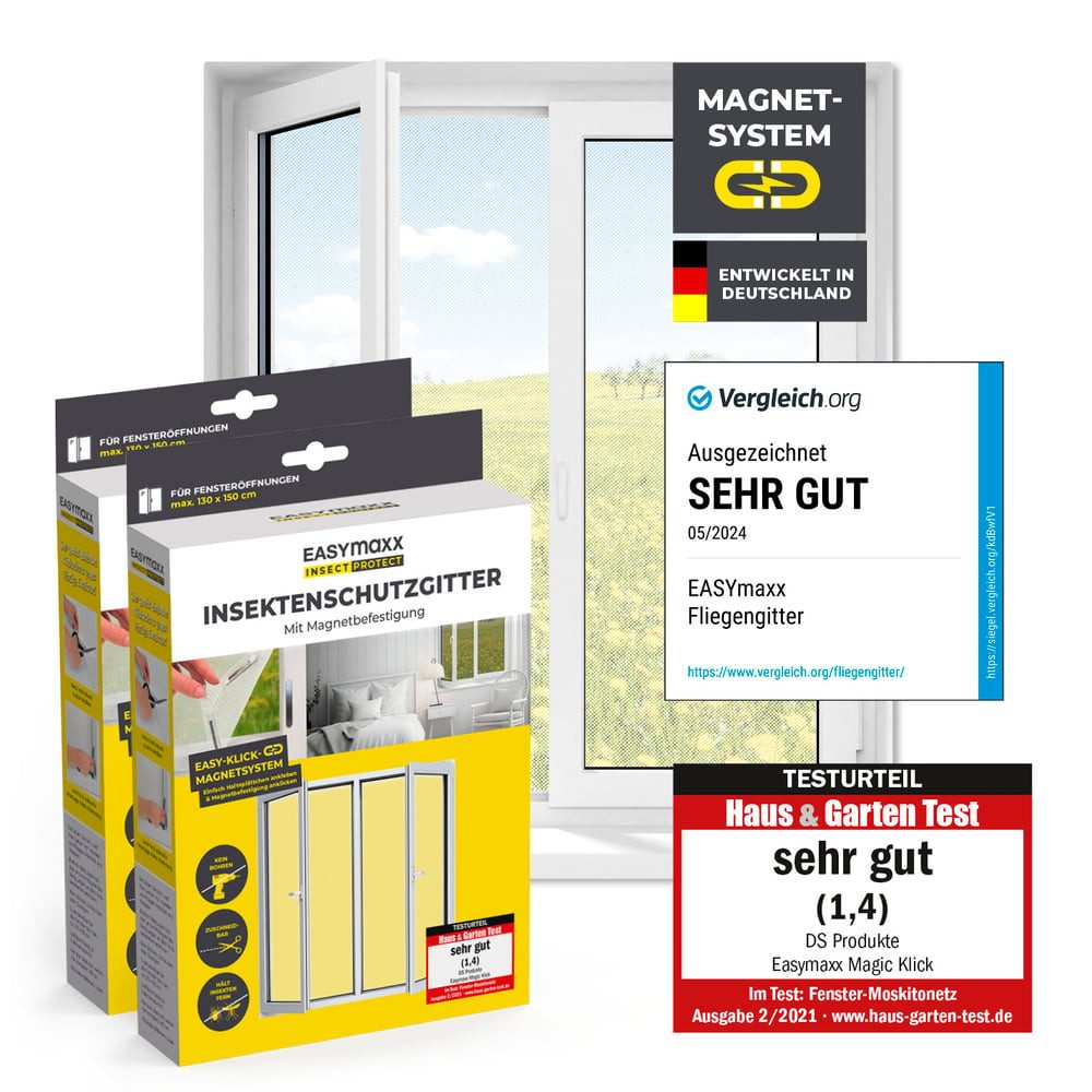 EASYmaxx Защита от насекомых-Fensterrahmen Fliegengitter Fenster mit Magnetbefestigung 150 x 180 cm,  2er Set, (2-St), zuschneidbares Moskitonetz, Защита от насекомых Fenster Mückenschutz