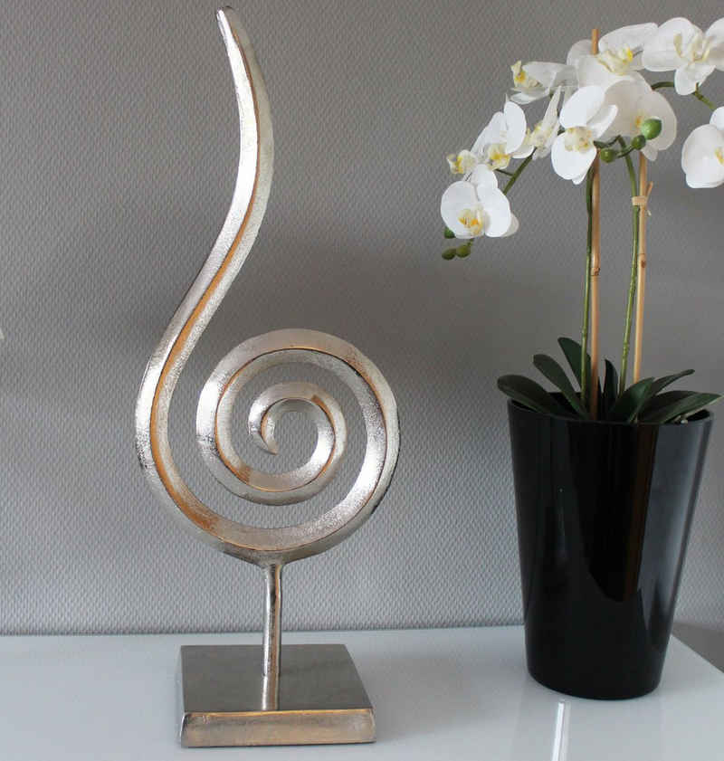 Arnusa Dekofigur moderne Skulptur Dekoration Metall silberfarbene Flamme 61 cm (Figur, modernes Dekoobjekt), abstrakte Dekofigur Wohnzimmer Dekoration