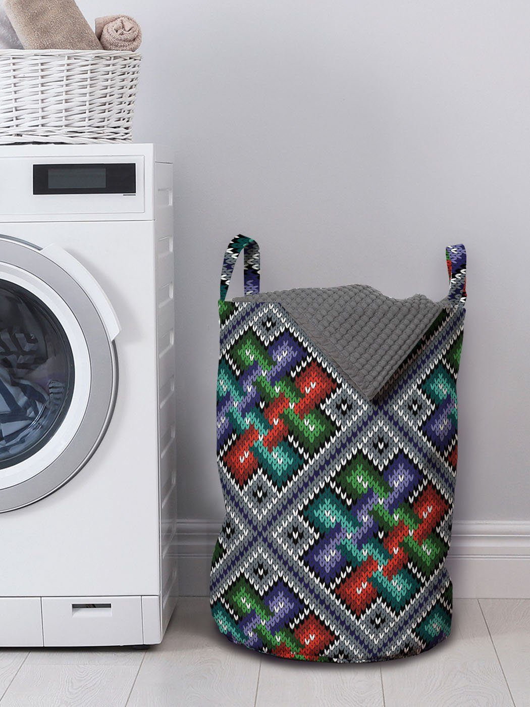 Wäschekorb Waschsalons, Griffen Südamerikanisch für Wäschesäckchen Abakuhaus Kordelzugverschluss mit Muster Ethnisch