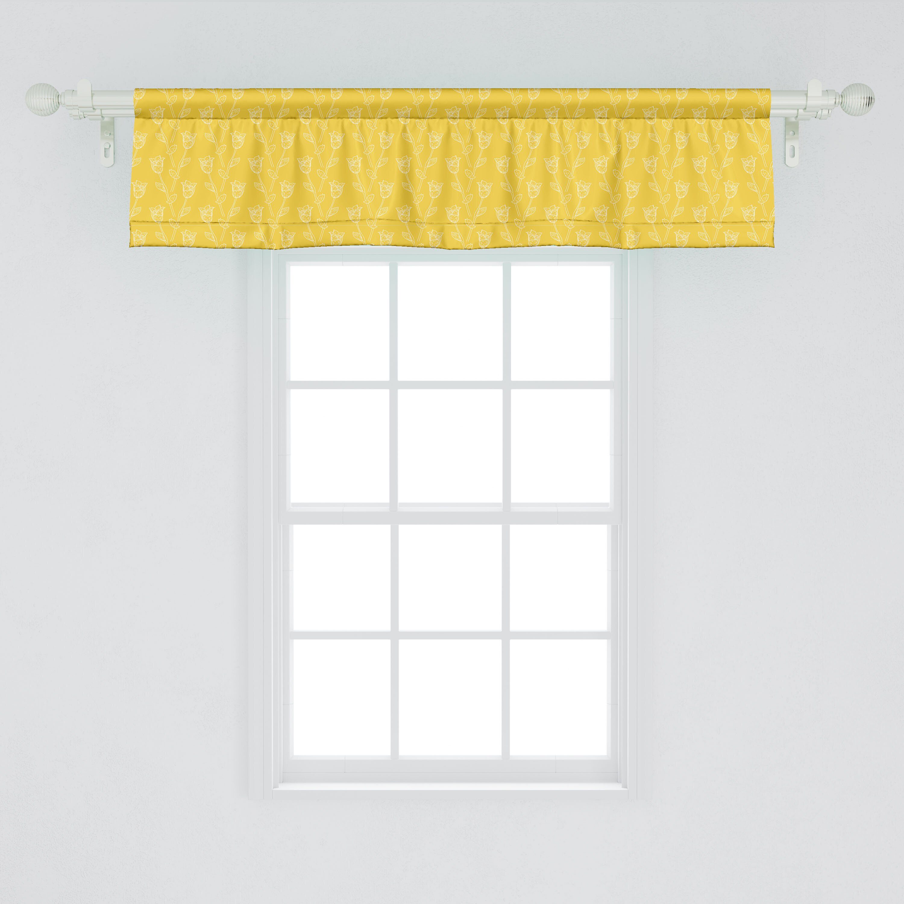 Yellow für Schlafzimmer Abakuhaus, Monochrome Microfaser, Küche Scheibengardine mit Stangentasche, Dekor Vorhang Volant Tulpe Blumen