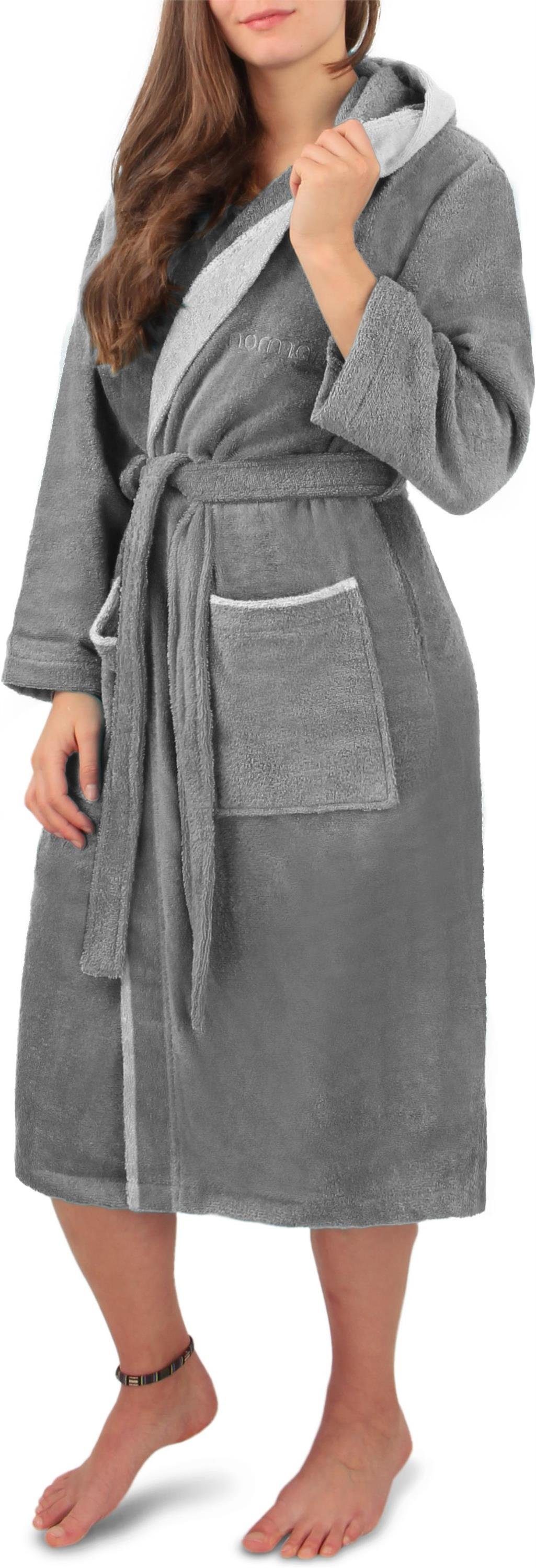 NORMANI Damenbademantel Damen Wellness-Bademantel aus 100% Baumwolle 122, Baumwolle, Kapuze, Bindegürtel, weicher Baumwoll Saunamantel mit Kapuze mehr