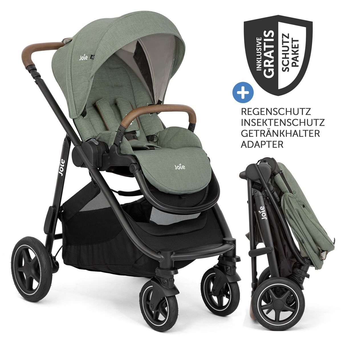 Joie Kinder-Buggy Versatrax - Laurel, Sportwagen mit Liegfunktion, Adapter, Regenschutz & Zubehör bis 22 kg