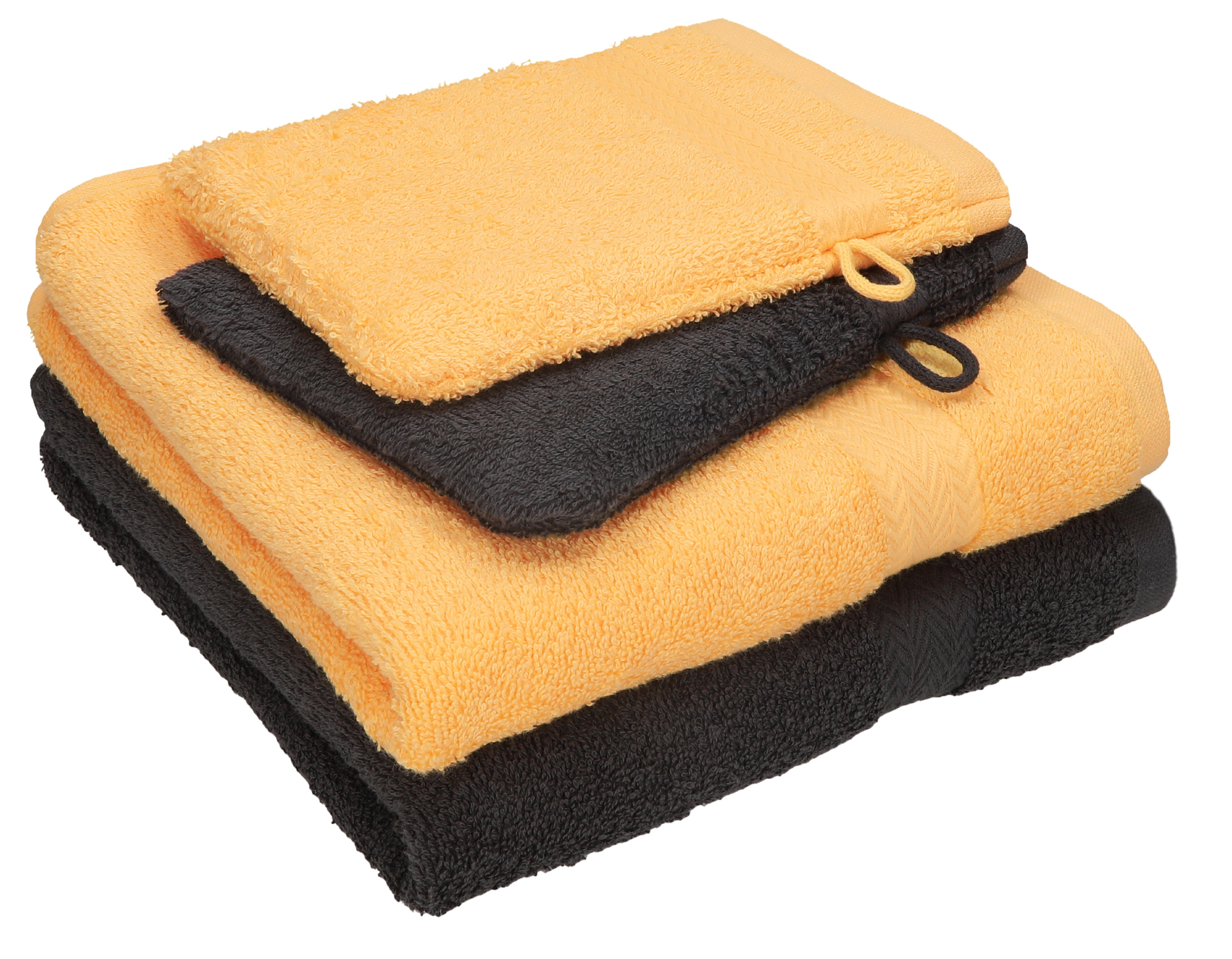 Betz Handtuch Set 4 tlg. Handtuch Set HAPPY Pack 100% Baumwolle 2 Handtücher 2 Waschhandschuhe, 100% Baumwolle graphit grau - honiggelb