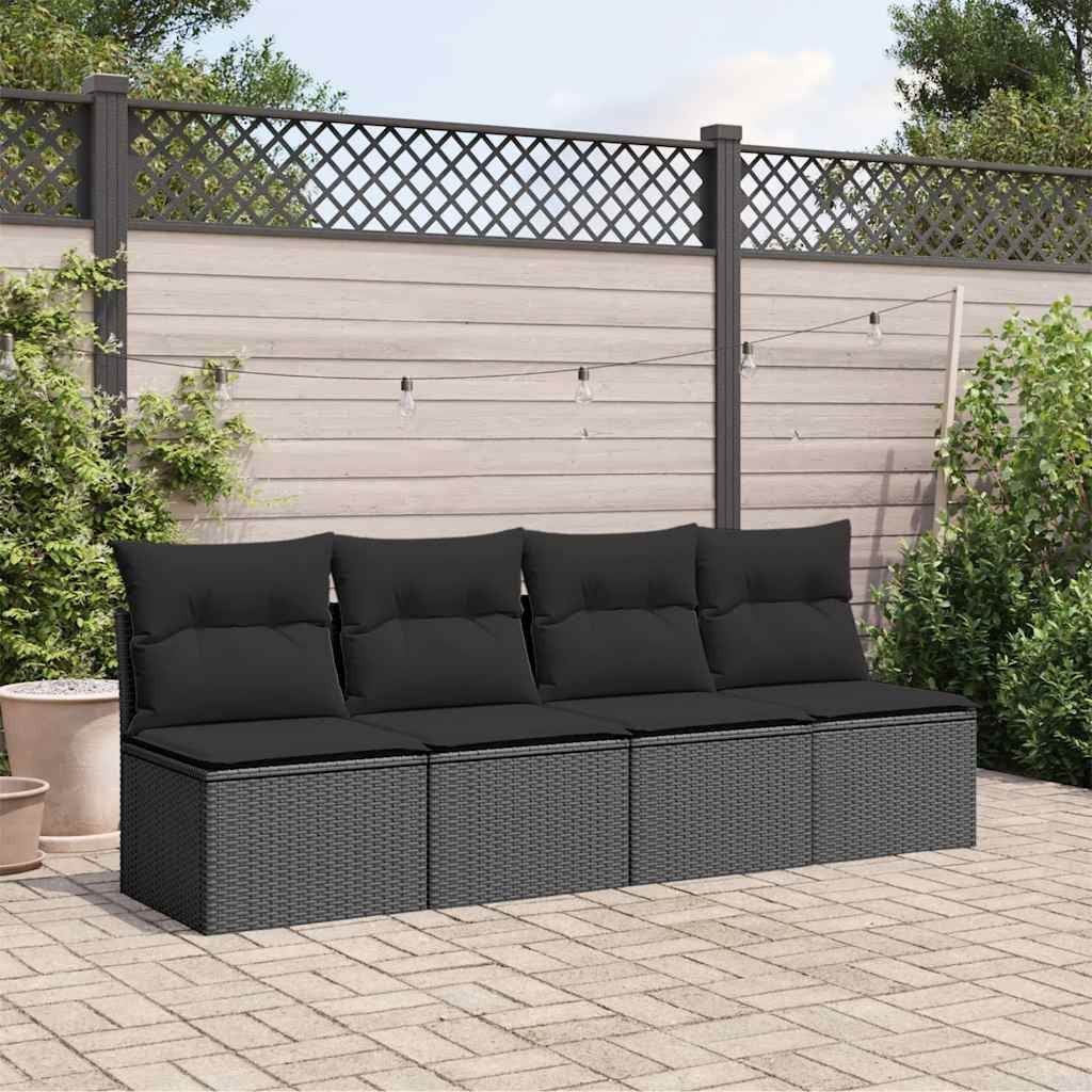 vidaXL Loungesofa Gartensofa mit Kissen 4-Sitzer Schwarz Poly Rattan, 1 Teile