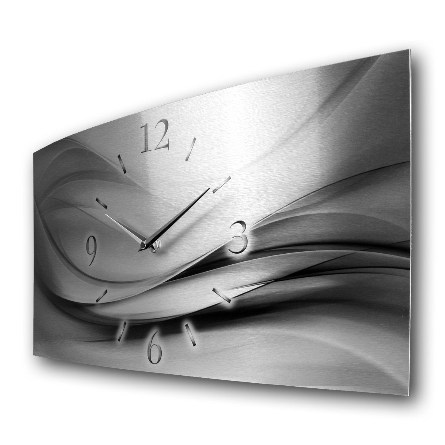 3D außergewöhnlich, Funkuhrwerk; flüsterleises aus "Silver Kreative Ticken; Aluminium Feder modern) Design-Wanduhr Funkwanduhr gebürstetem (ohne Metallic"