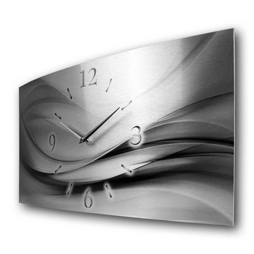 Kreative Feder Funkwanduhr 3D Design-Wanduhr "Silver Metallic" aus gebürstetem Aluminium (ohne Ticken; flüsterleises Funkuhrwerk; außergewöhnlich, modern)