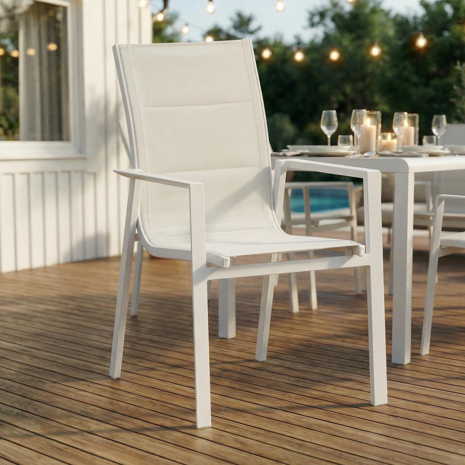 IDIMEX Gartenstuhl TRAPANI (6 St), Terrassenstühle im 6er Set mit Armlehnen, wetterfest Weiß