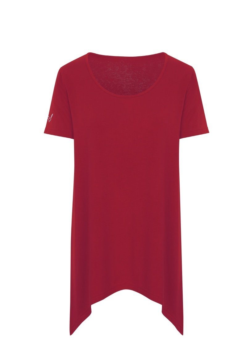 Long-Shirt mit TRIGEMA rubin Strass-Steinen edlen T-Shirt Trigema