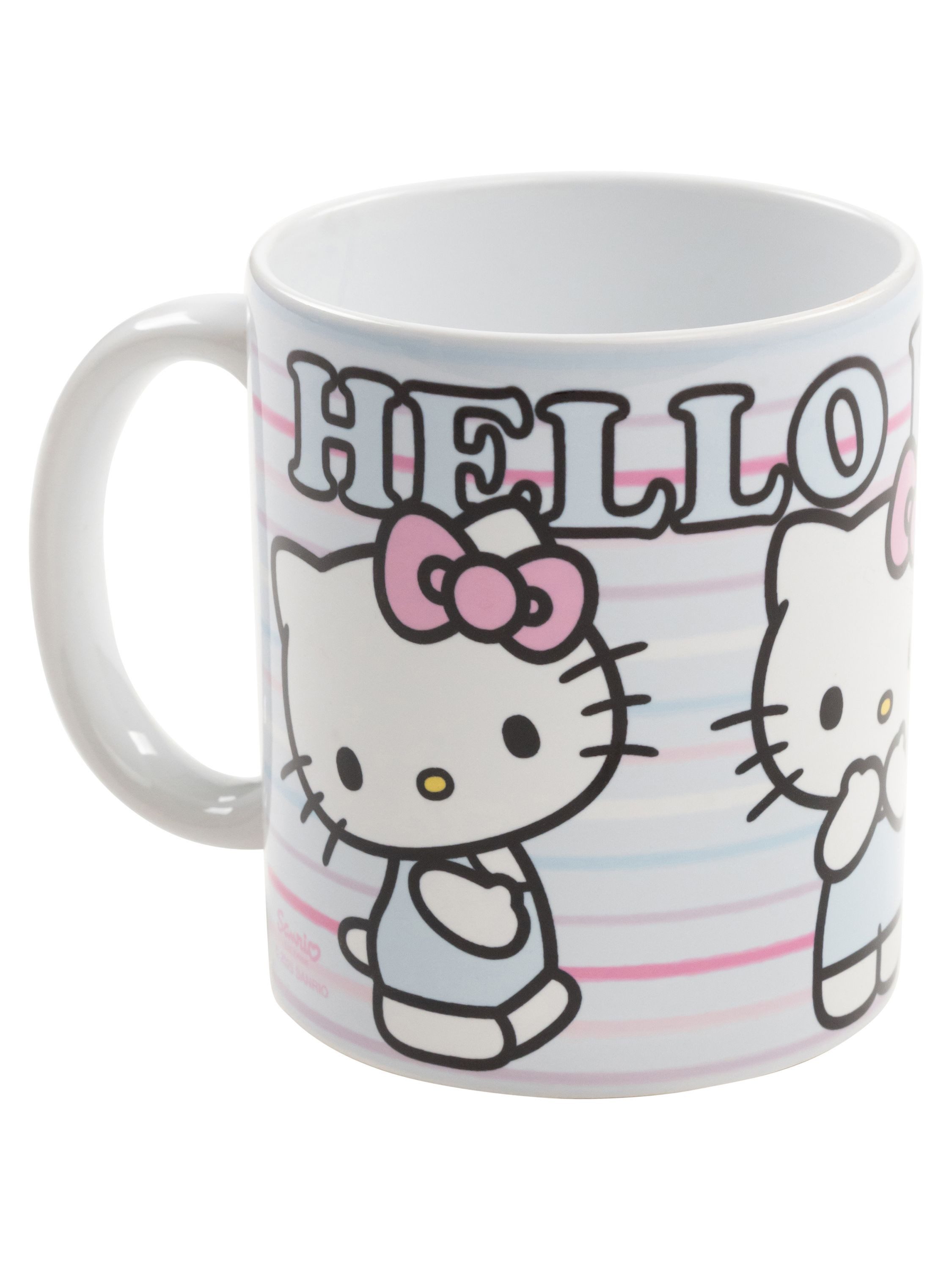 United Labels® Tasse Hello Kitty Tasse Streifen Kaffeetasse Becher Kaffeebecher 320 ml, Keramik