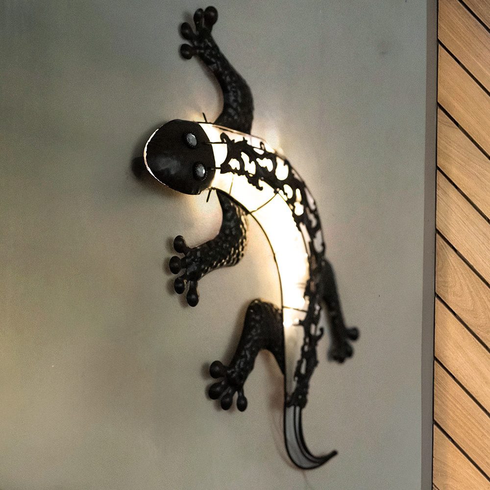 GLOBO LIGHTING LED Dekofigur, LED-Leuchtmittel fest verbaut, Warmweiß, Solar Wandlampen für Außen Tier Gartenfigur Gecko