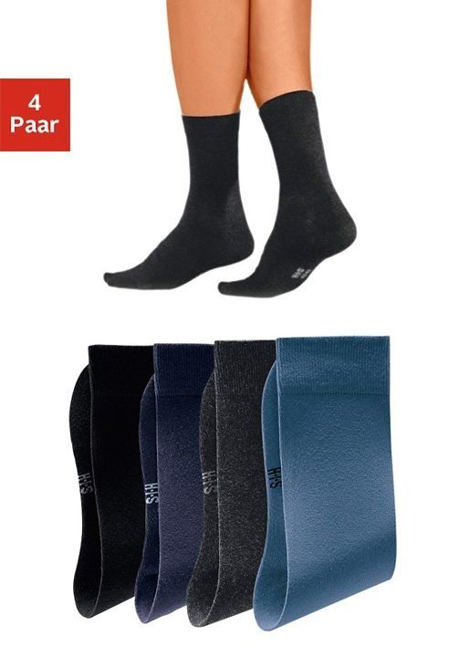 H.I.S Basicsocken (4-Paar) mit hohem Baumwollanteil blau, marine, schwarz, dunkelgrau