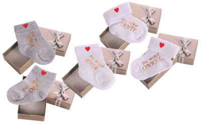 La Bortini Neugeborenen-Geschenkset Geschenkbox und Socke mit Ankündigung Papa Oma Opa Geschenkidee