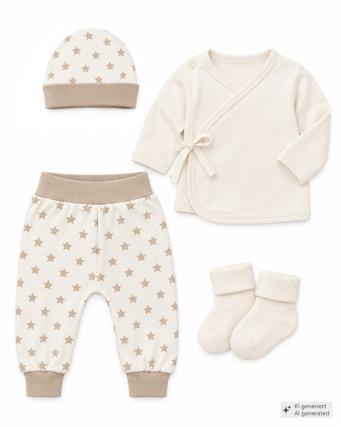La Bortini Shirt & Hose Erstausstattung in Creme Wickelhemdchen Socken Mütze Schlupfhose (für Jungen und Mädchen, Anzug, 4-teilig, für Neugeborene, neutral) mit – Bild 2 von 2