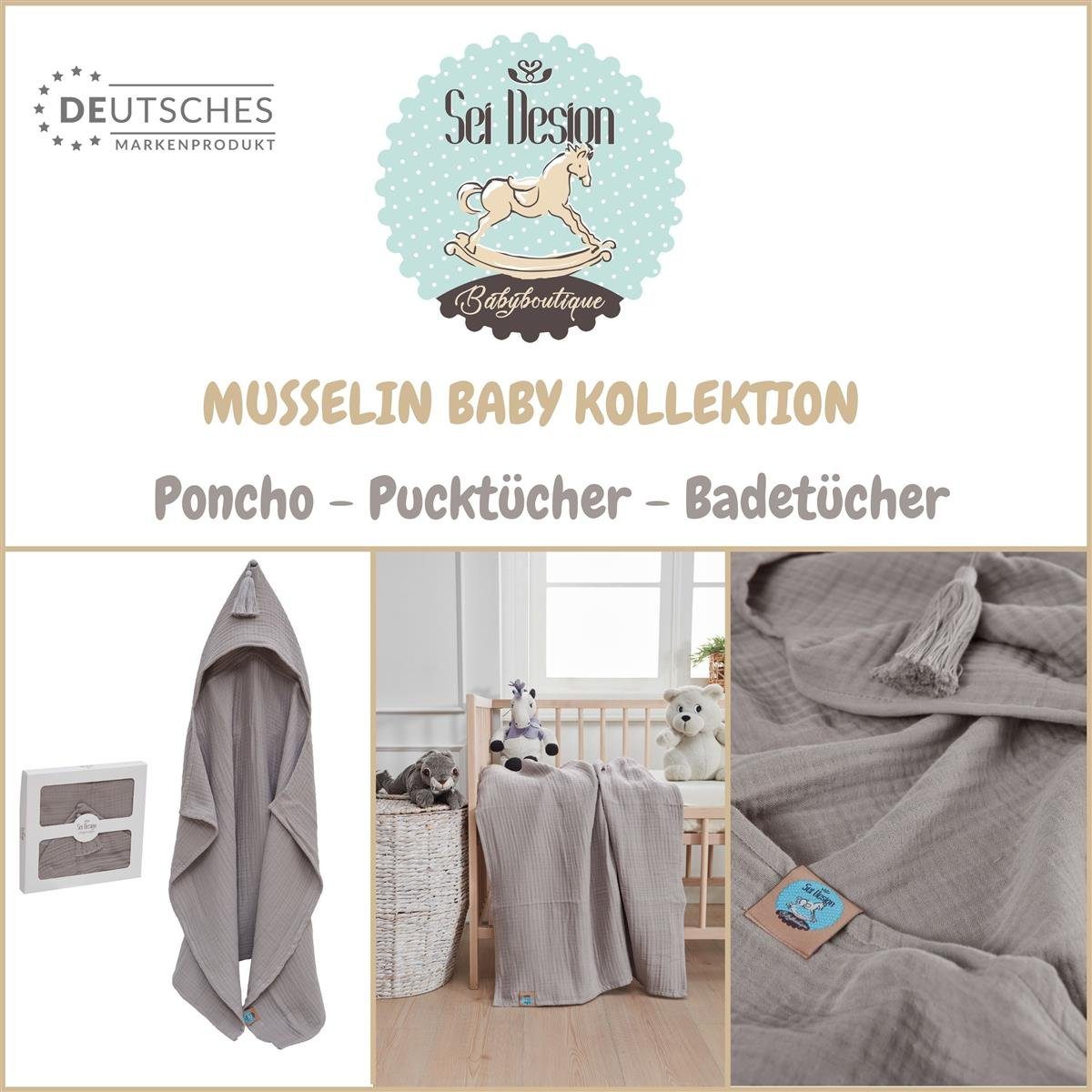 SEI Design Kapuzenhandtuch 75x100 BIO 4-lagig 100% Musselin Baumwolle stone-grey, - Badeponcho Musselin (1-St)