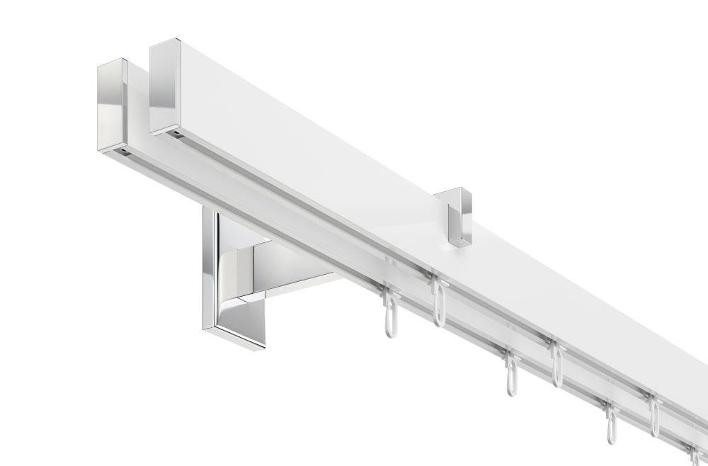 DécoProfi Innenlaufschiene Gardinenstange eckig LONG 2-läufig, Wandträger, verschraubt, Aluminium / Zinkguss, Set komplett