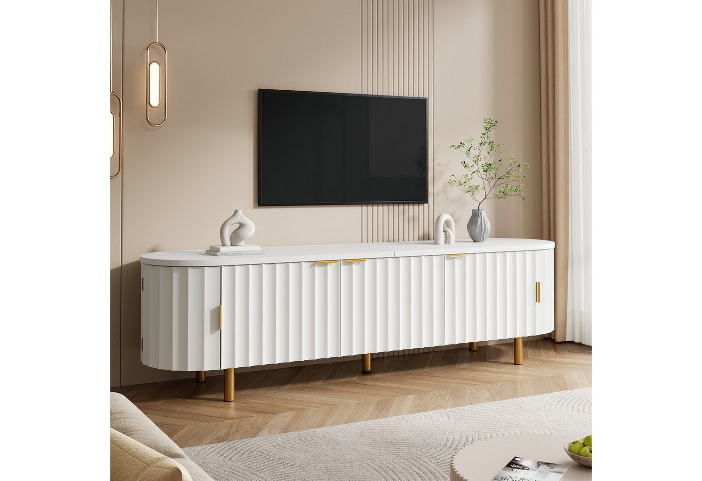 Merax Lowboard mit geriffelter Front und abgerundeten Seiten (TV-Board Fernsehschrank, 1 St., 170 x 40 x 47 cm), TV-Schrank mit 5 Türen, …