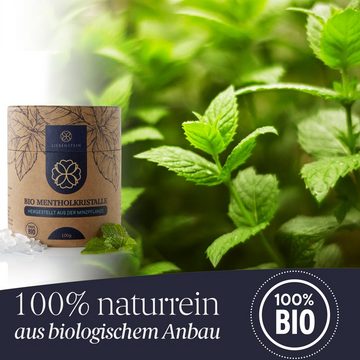 Liebenstein Sauna-Aufgussset BIO Mentholkristalle (1-tlg) [100g] – nachhaltige Verpackung und Dosierlöffel aus Holz –100% Minze