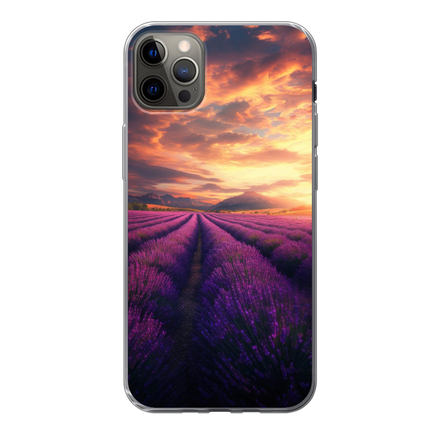 MuchoWow Handyhülle für Apple iPhone 13 Pro Max Lavendelfeld - Sonnenuntergang - Lila, Smartphone-Bumper, Print, Handy Schutzhülle Dünn