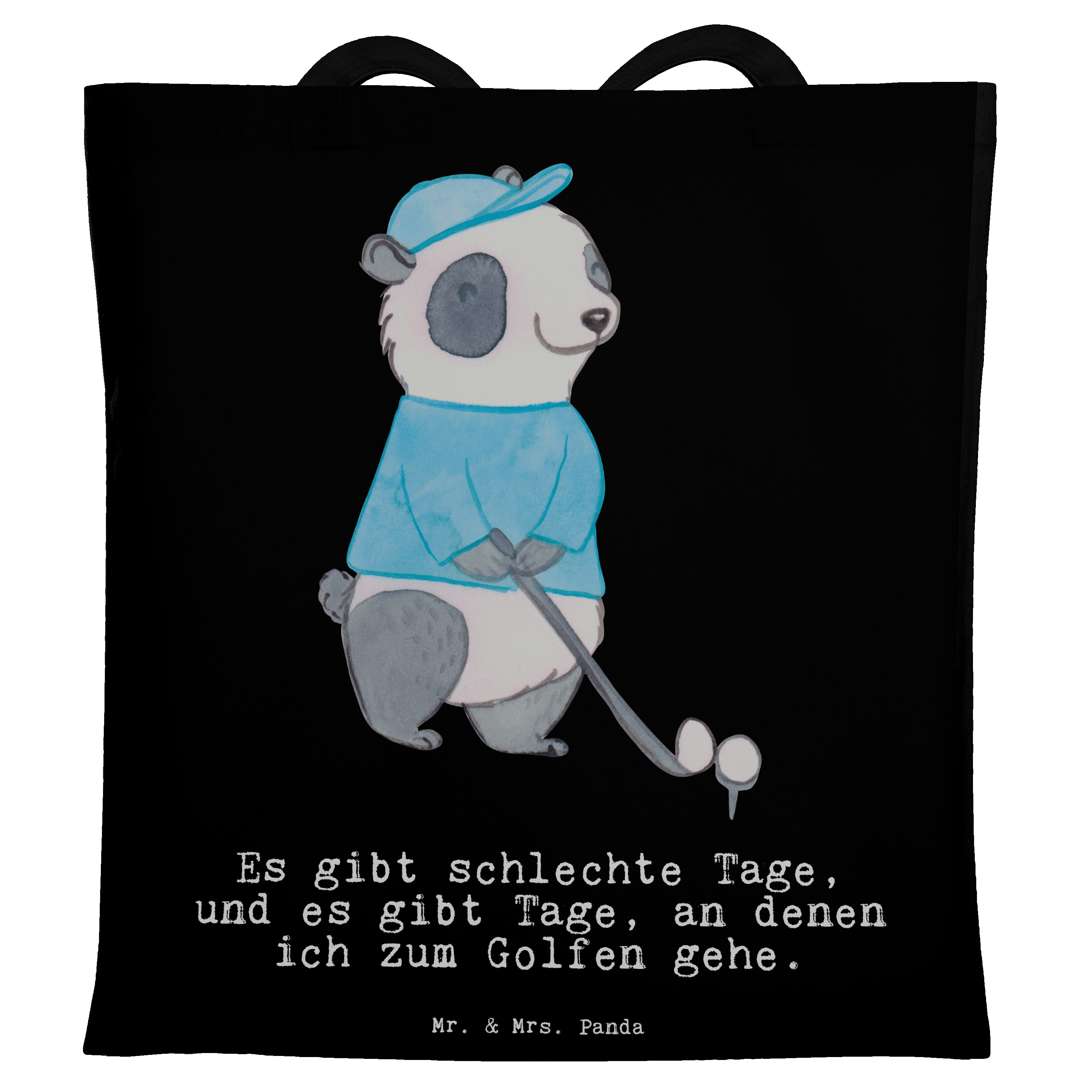 Panda - Tragetasche & Mr. Einka Tage - Mrs. Golfen Schwarz (1-tlg) Panda Beuteltasche, Geschenk, Sportart,