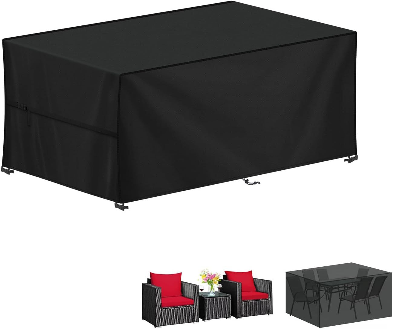 wohnTRAUM24 Gartenmöbel-Schutzhülle Gartenmöbel Abdeckung Wasserdicht Outdoor, 420D Oxford Abdeckhaube (Tischabdeckung Winterfest Abdeckplane Gartenmöbel), für Gartentische Terrassenmöbel, Regenschutz und Staubfest, Rechteckig