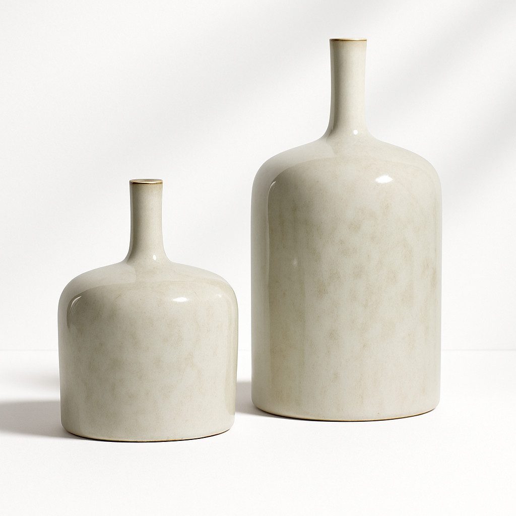 Mirabeau Tischvase, elegante Wohnzimmer Vasen in Creme aus Keramik handgefertigt (2er Set, handlasiert, individuelles Muster, inkl. 2 unterschiedliche Vasen), Vase1: H 24 cm, Ø 12 cm, ca. 1,8 l; Vase2: H 16 cm, Ø 12 cm, ca. 1,0 l
