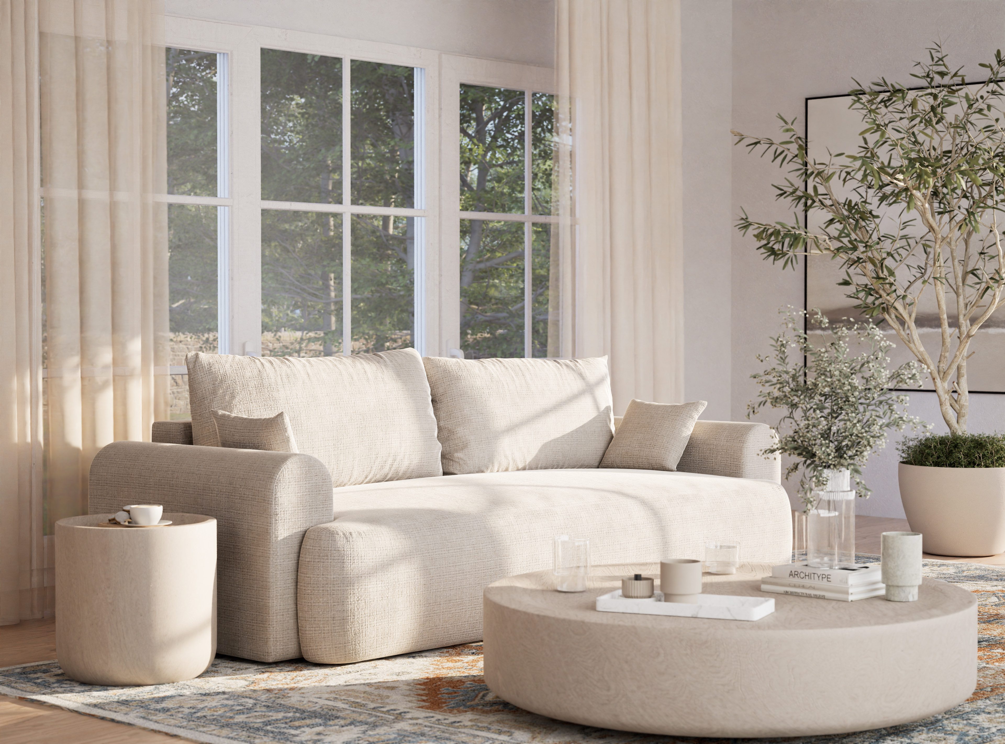 Maison de Rêve 3-Sitzer Sofa mit Schlaffunktion Toluca, Schlafsofa mit Bettkasten und Zierkissen, Liegefläche 160x200 cm