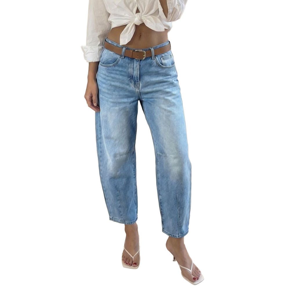 Ital-Design Ankle-Jeans Damen Cropped Jeans mit 5-Pocket-Style (92375262) Used-Look Relaxed Fit Jeans in Blau