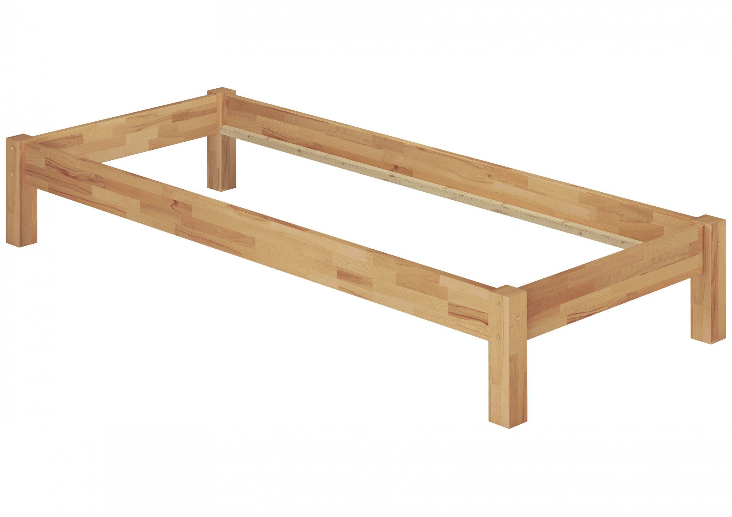 Einzelbett lackiert Buchefarblos Buche-Bettgestell stabil, 100x200 Bett extra Breites ERST-HOLZ