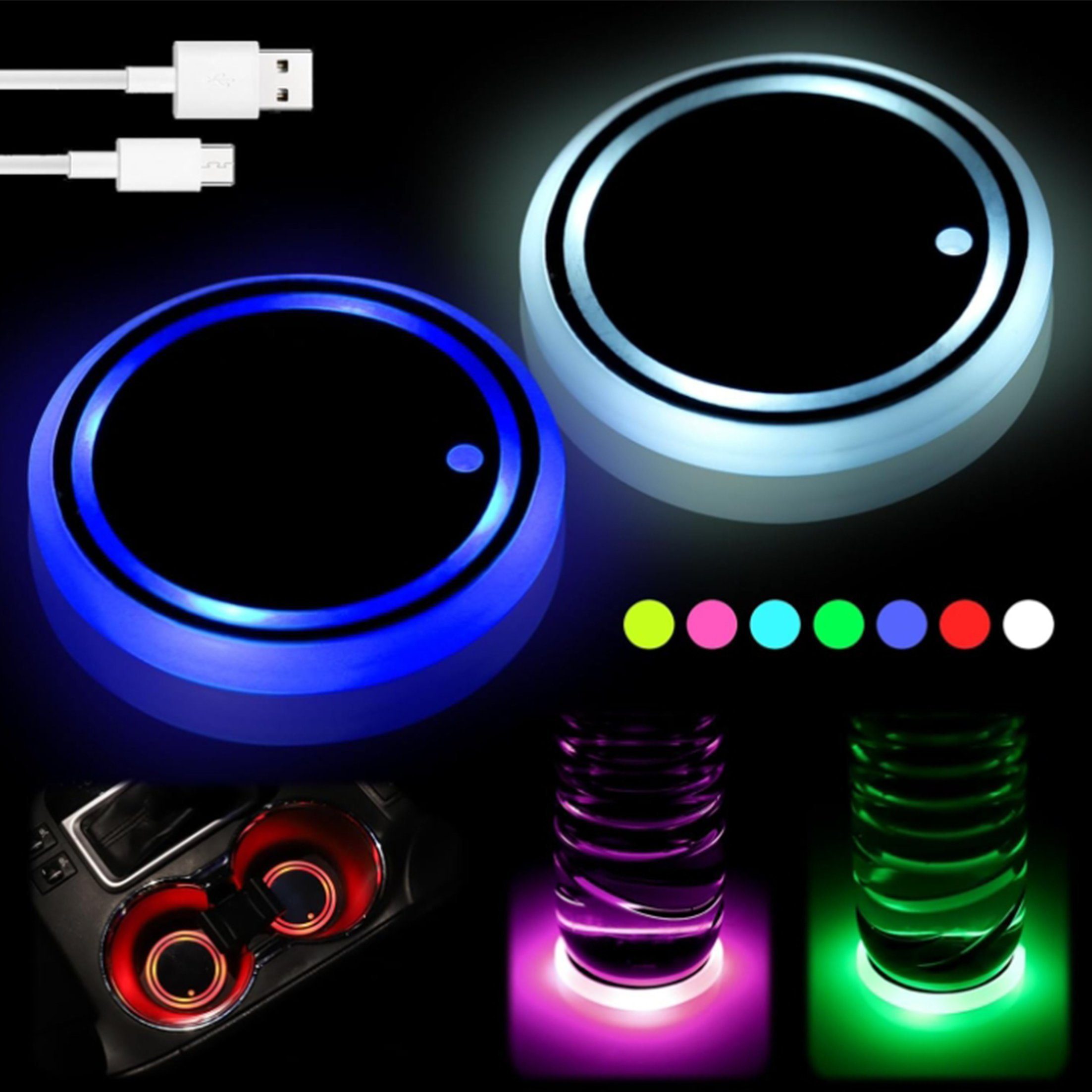 LeiGo Getränkeuntersetzer LED-Untersetzer-Leuchten,Auto-Untersetzer,wiederaufladbare  Untersetzer, 2-tlg.