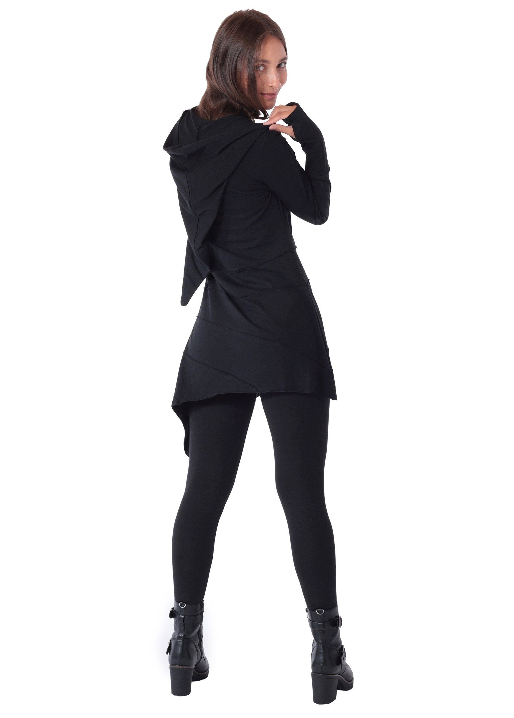 PUREWONDER Tunikakleid Longshirt Tunika aus leichter Baumwolle mit Zipfelkapuze d60 Schwarz S Tunika mit Zipfelkapuze