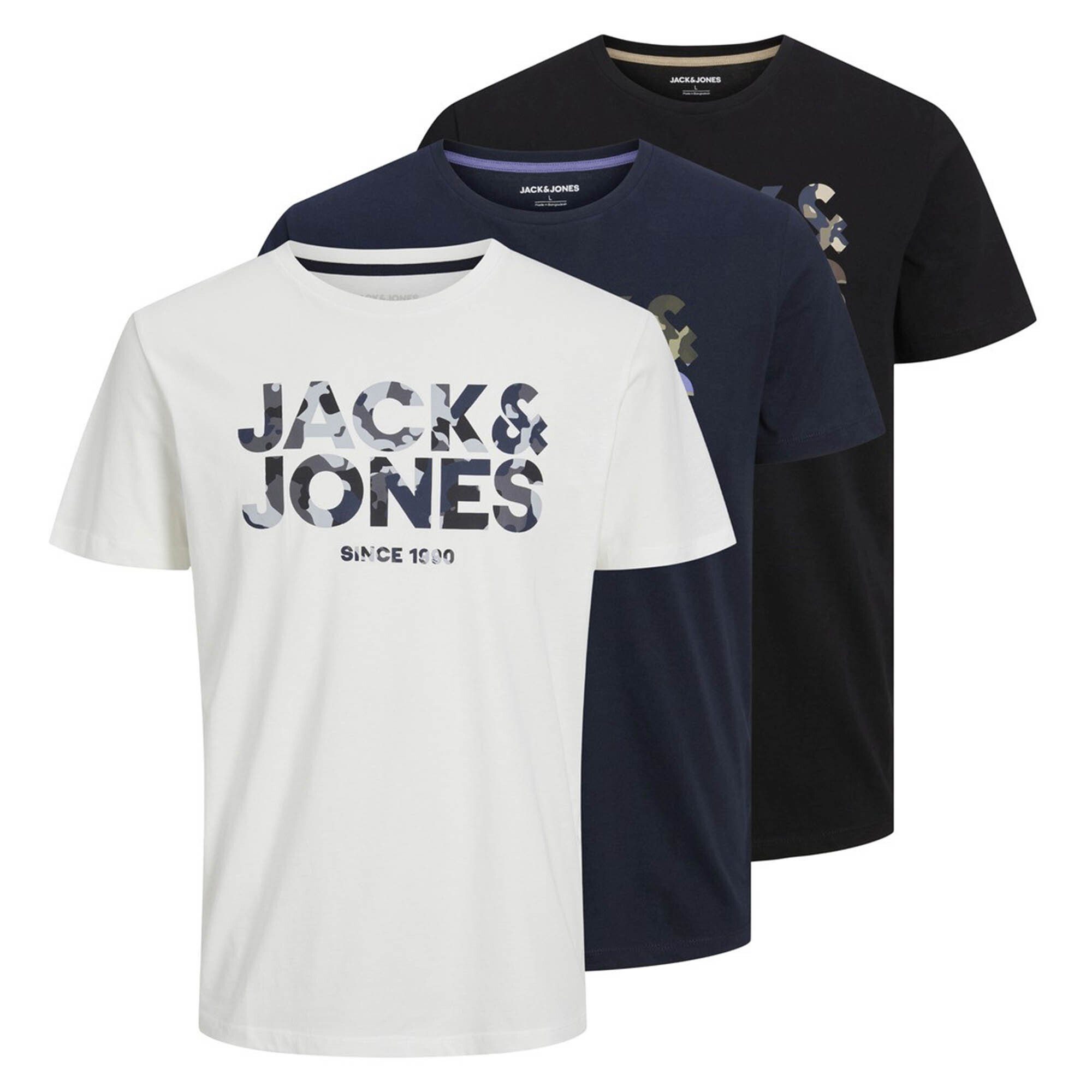 Jack & Jones T-Shirt Herren T-Shirt, 3er Pack - JJJAMES TEE CREW NECK