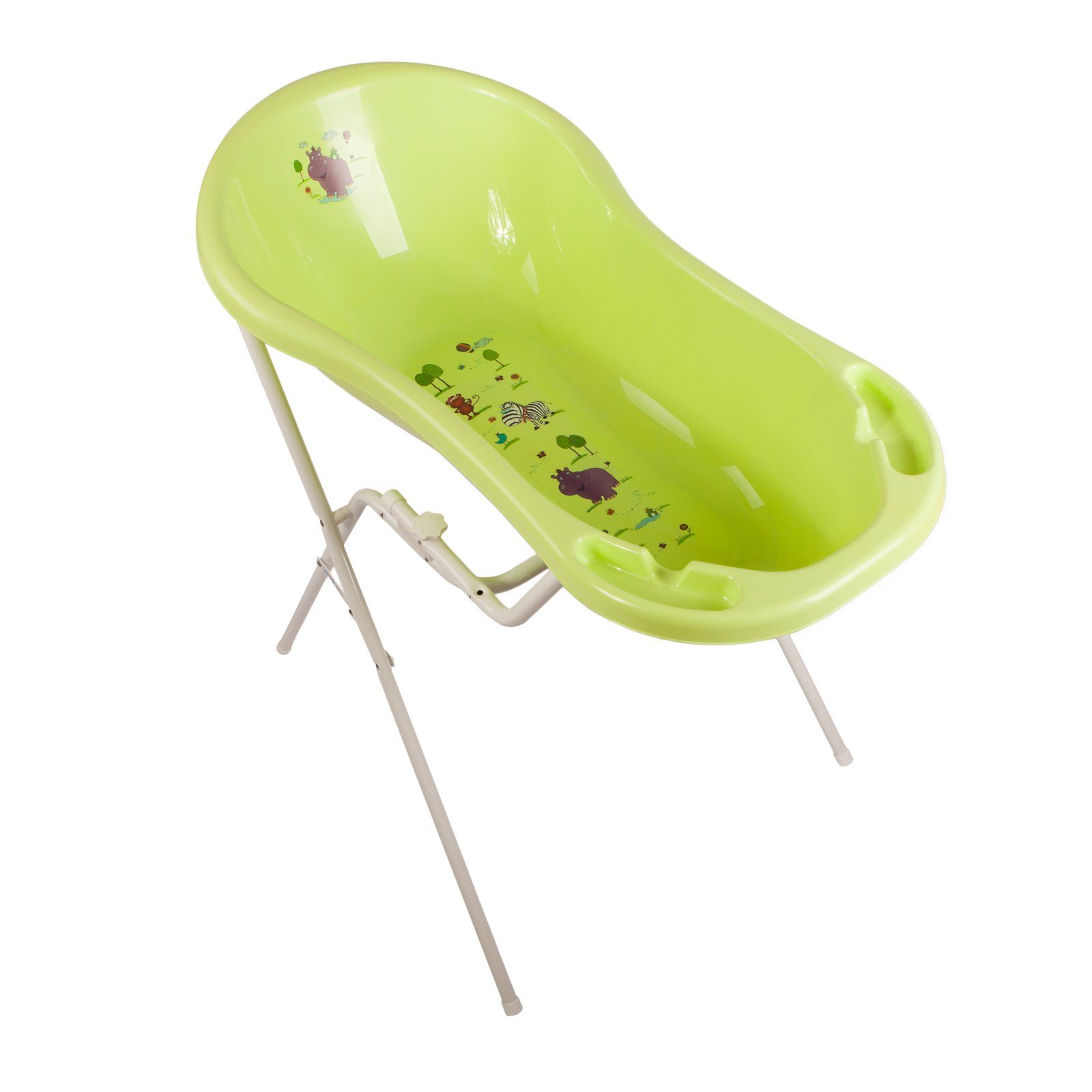 KiNDERWELT Babybadewanne Hippo grün Badewanne XXL mit Stöpsel + Ständer, (Premium Set), mit Ablaufstöpsel