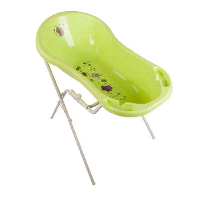 KiNDERWELT Babybadewanne Hippo grün Badewanne XXL mit Stöpsel + Ständer, (Premium Set), mit Ablaufstöpsel