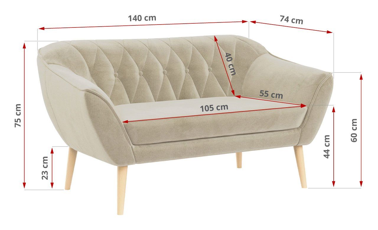 PIRS-2 Stil, Skandinavischer Sofa Polsterung, MÖBEL Holzbeine Sitzer, Gesteppte MKS