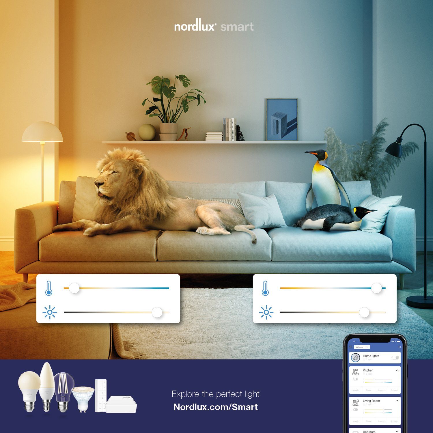 3 Steuerbar, Smartlight mit Smart St., Lichtfarbe, Home Lichtstärke, E27, Farbwechsler, LED-Leuchtmittel Kit, Wifi oder Starter Bluetooth Nordlux