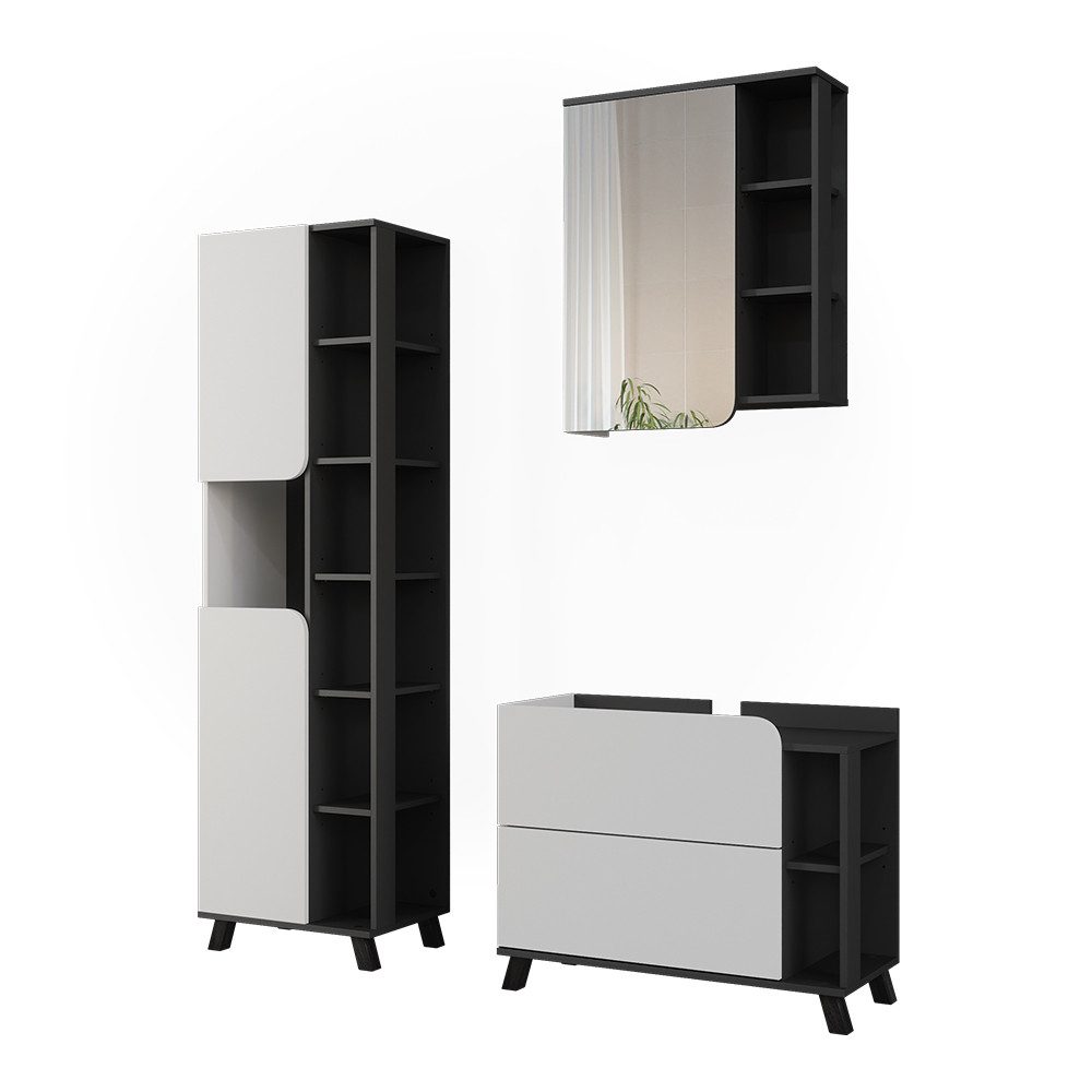 Vicco Badmöbel-Set Karen, Weiß/Anthrazit, 3 Teile, (3-St., 3er Set)