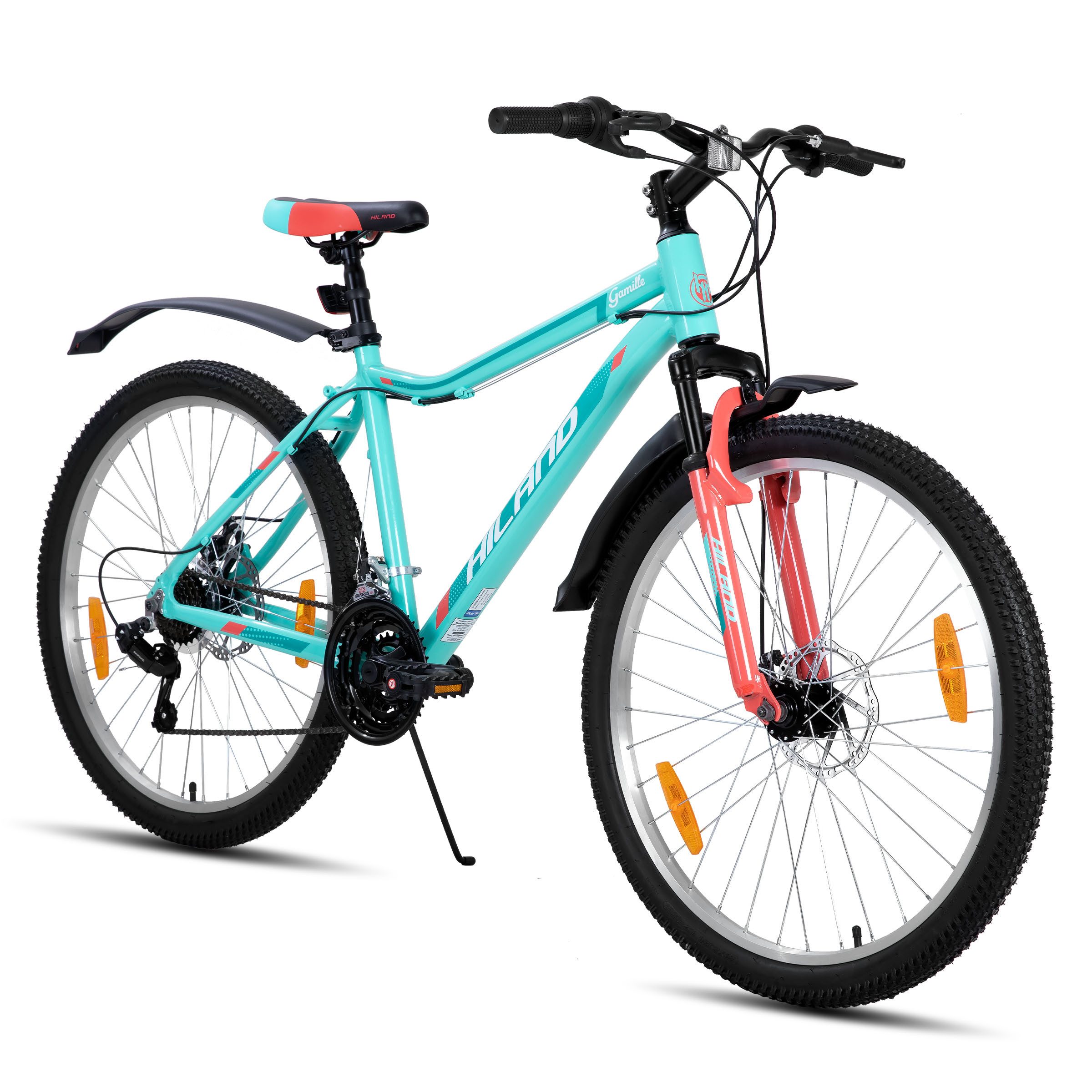 HILAND Mountainbike 26/27,5 Zoll Fahrrad für Erwachsene, MTB für Männer und Frauen, Mit Aluminium Rahmen, 18 Gang,Doppelscheibenbremse Federgabel