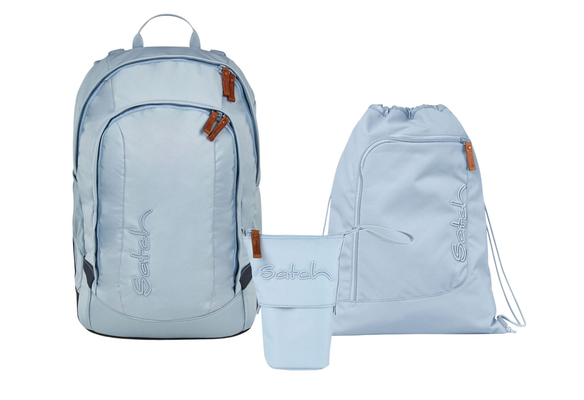 Satch Schulranzen Schulrucksack-Set AIR Nordic Ice Blue 3-teilig (3-teilig), Schulranzen, ergonomisch, Laptop-Fach, Your-Size-System