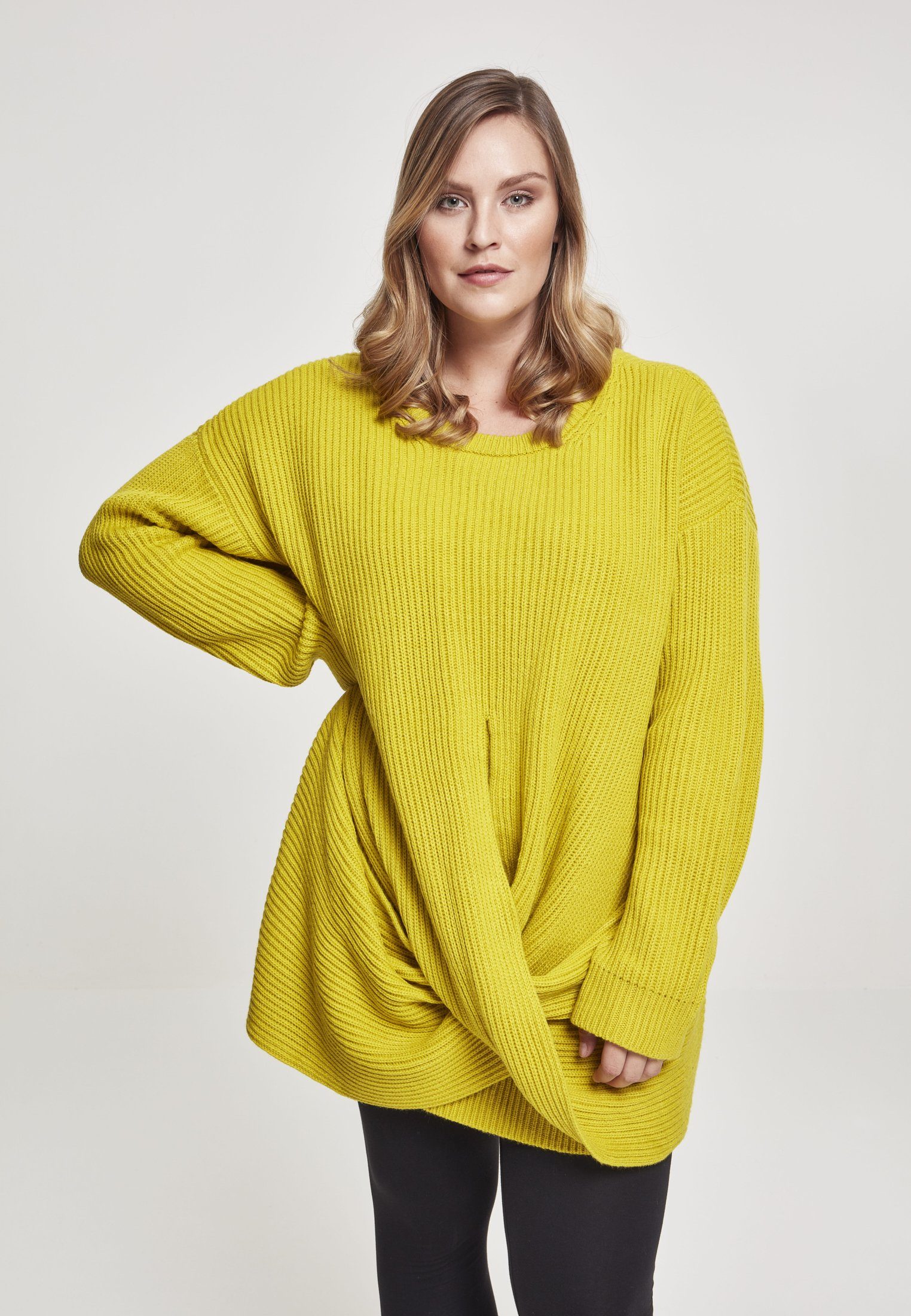 CLASSICS URBAN Sweater lemonmustard Damen Wrapped (1-tlg) Kapuzenpullover Ladies