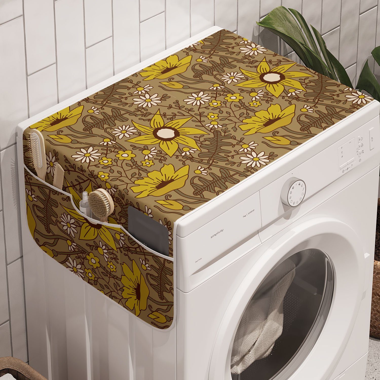 Abakuhaus Badorganizer Anti-Rutsch-Stoffabdeckung für Waschmaschine und Trockner, Blumen Grafische Blumen Branchen